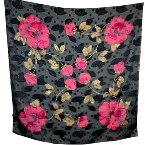 Black Pink Rose Polka Dot Square Scarf 40”